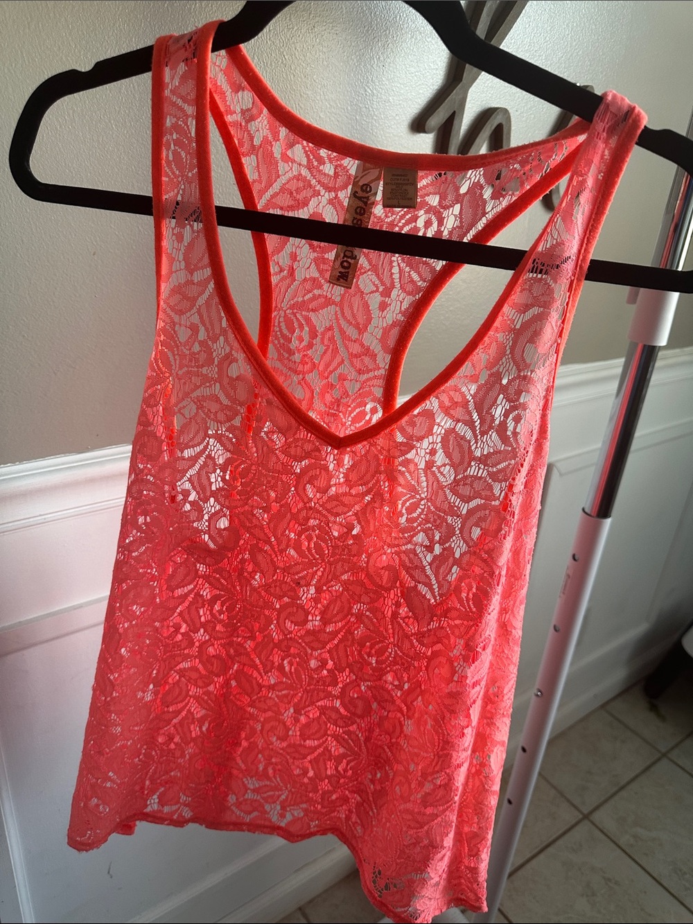 Eyeshadow Neon Coral Lace Bandeau Tank